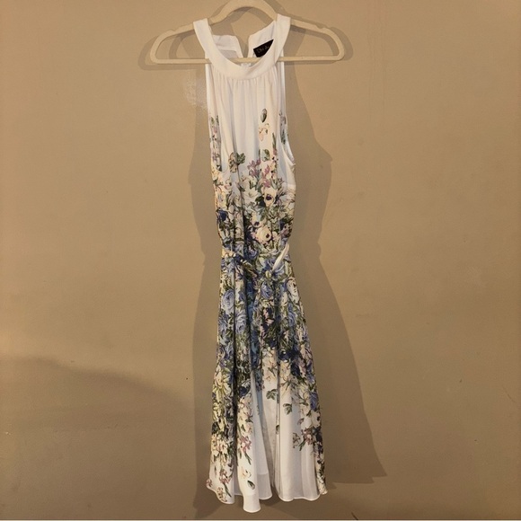 DN designs Cream Halter Midi Tie Waist Feminine Whimsy Sundress Size 14W - Picture 4 of 8